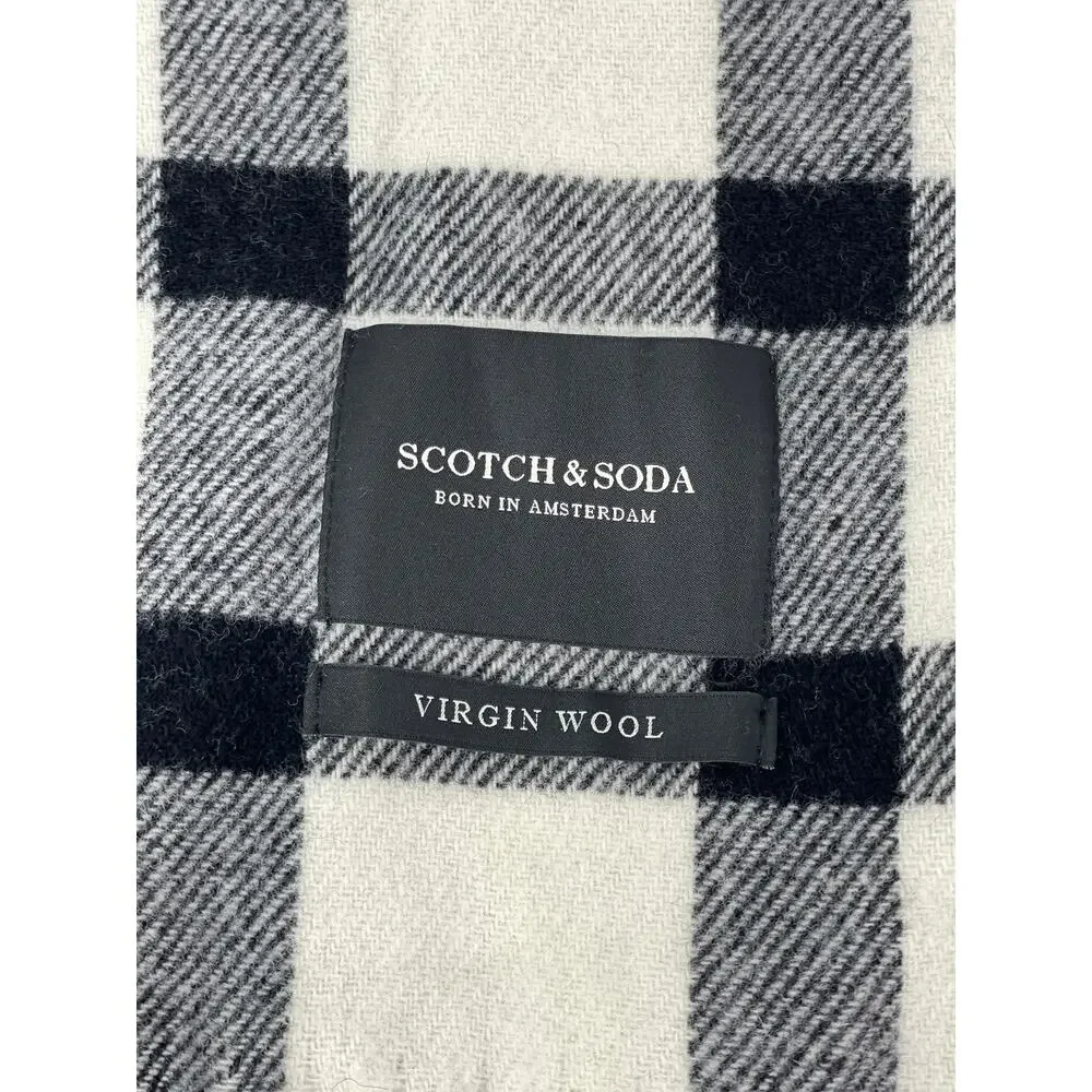 Scotch & Soda Wool Black White Plaid Check Fringe Snow Shawl Wrap Neck Scarf OS